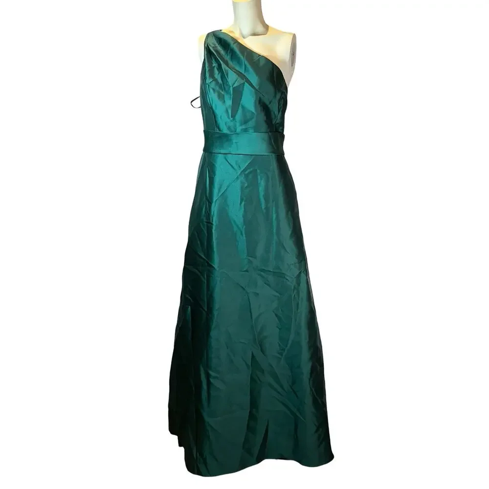 ALFRED SUNG One-Shoulder Emerald Green Maxi Dress - Picture 2 of 4